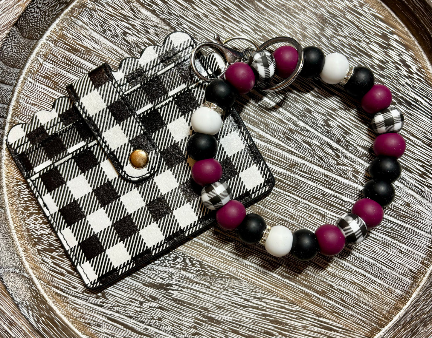 Burgundy Checkered Wristlet / Wallet