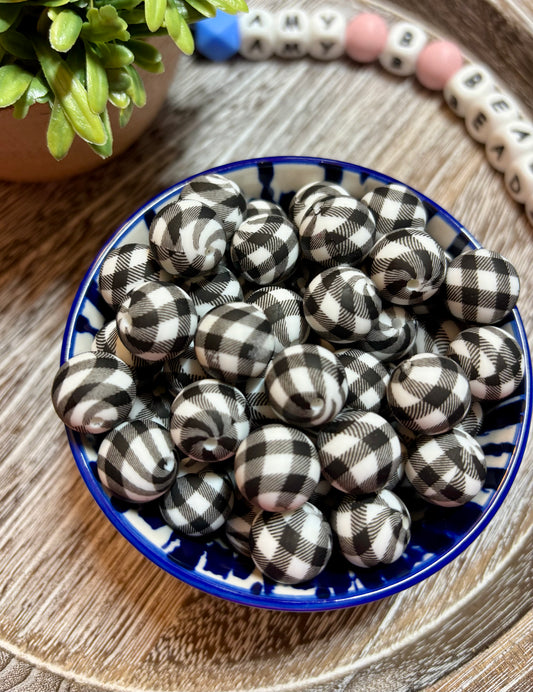 Black/White Checkered Silicone Beads